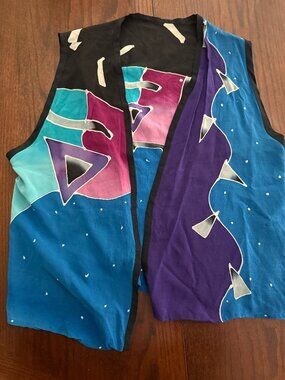 Shekina Silk Abstract Bohemian Open Front Vest